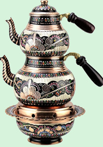 işlemeli bakır çaydanlık