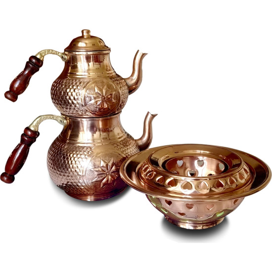 Dövme Bakır Osmanlı ocaklı çaydanlık takımı