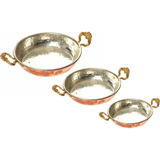 Üçlü dövme bakır tava seti